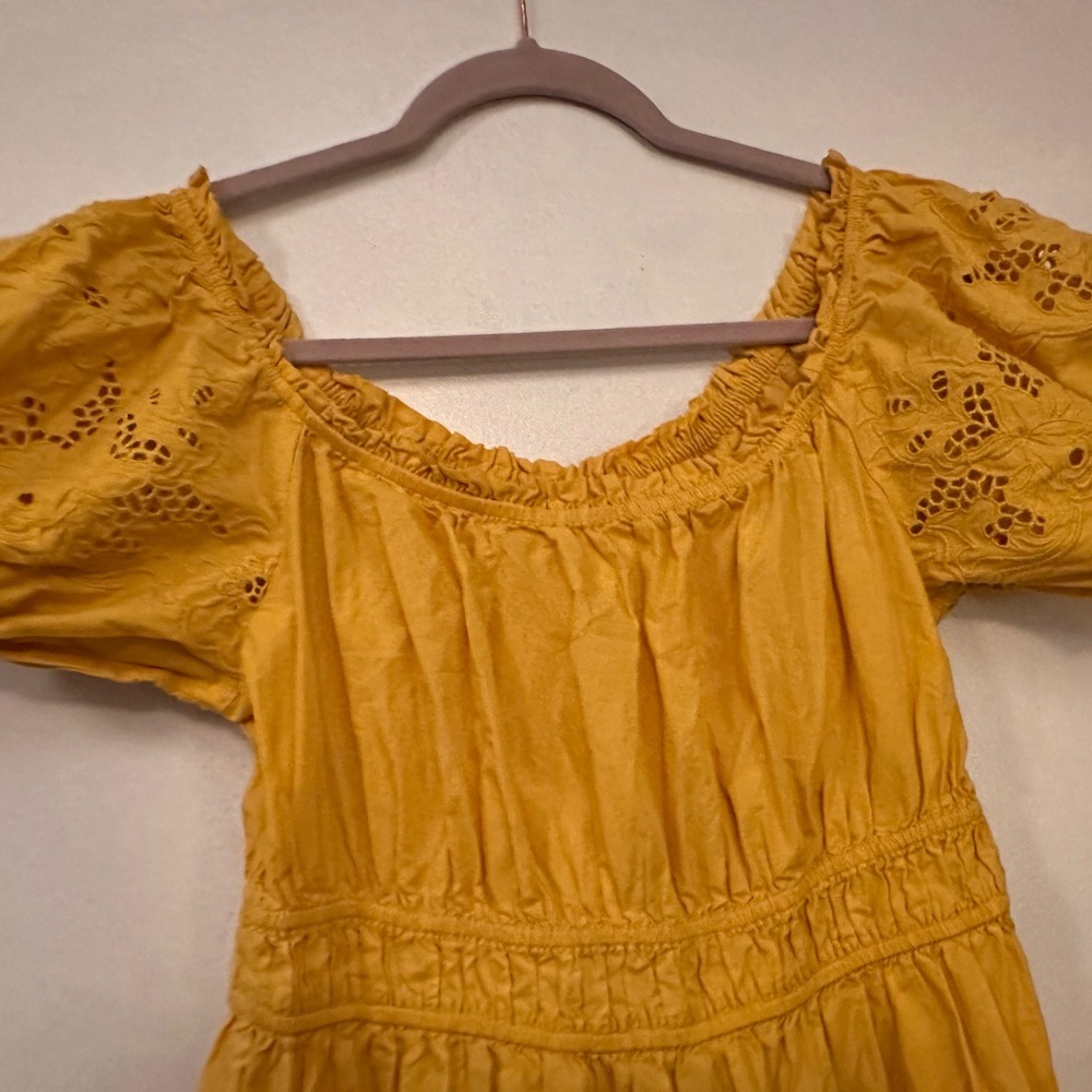 H&M Mustard Yellow Puff-Sleeve Midi Dress NWOT - Picture 2 of 3